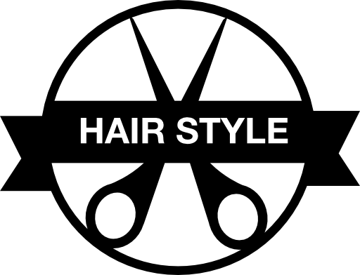 Hair style badge with a scissor and banner
