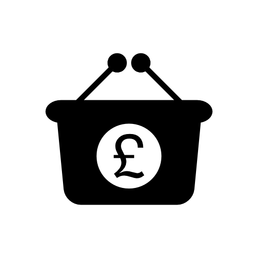 Pounds money symbol on a basket for shopping