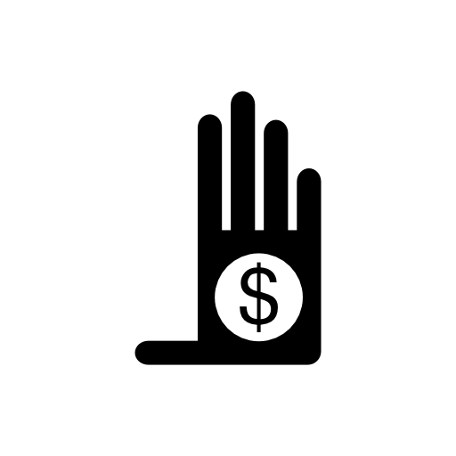 Dollar symbol on a coin on a hand palm