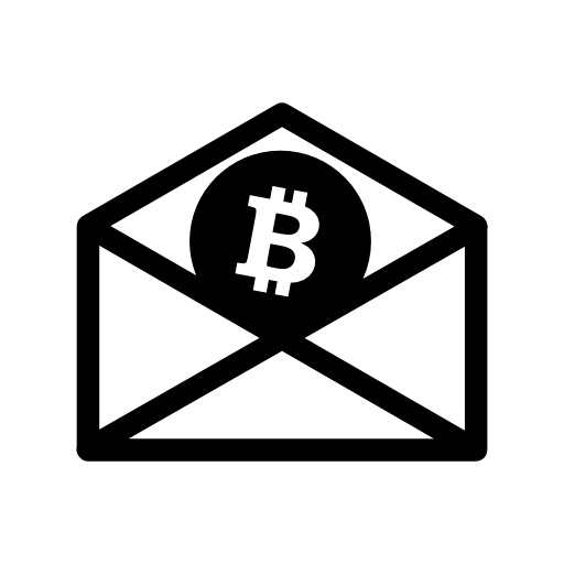 Bitcoin inside a mail envelope outline