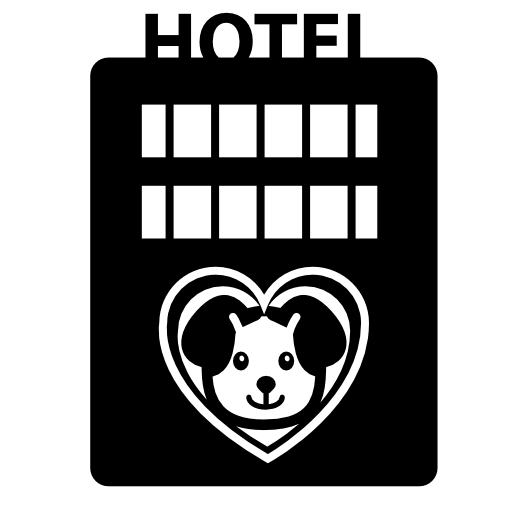 Pet hotel building with a dog image in a heart shape