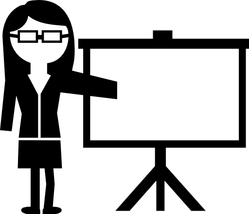 Female instructor giving a lecture standing at the side of a screen