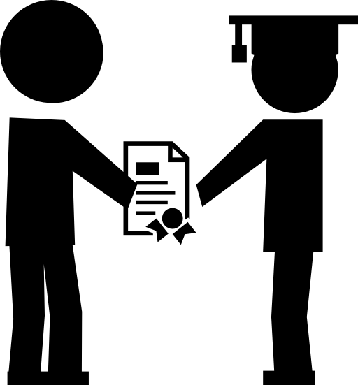 School director giving graduation certification to one student