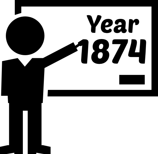 Professor in History class pointing year 1874 on whiteboard