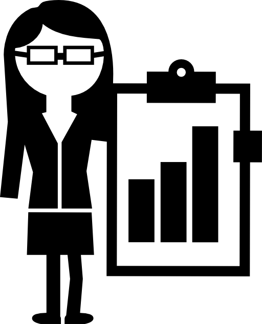 Female professor of economy with bars stocks graphic on clipboard
