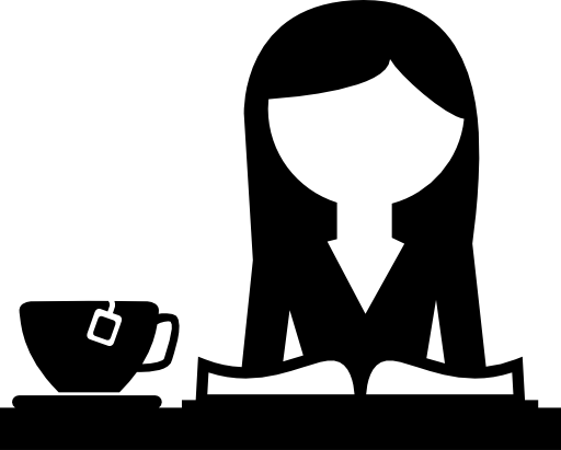 Teacher reading a book and drinking tea