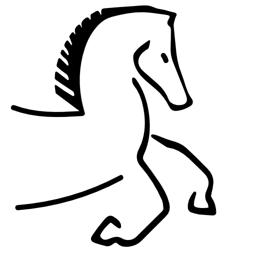 Horse cartoon outline facing right with running feet