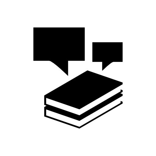 Speech bubbles on top of books