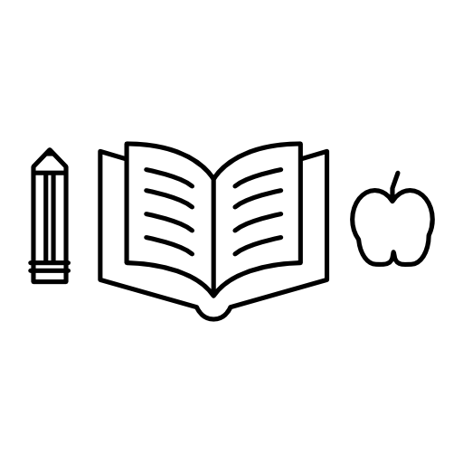 Pencil with an open book and apple silhouette