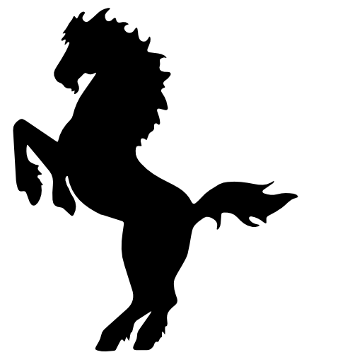 Horse of artsy mane standing and facing the left direction silhouette