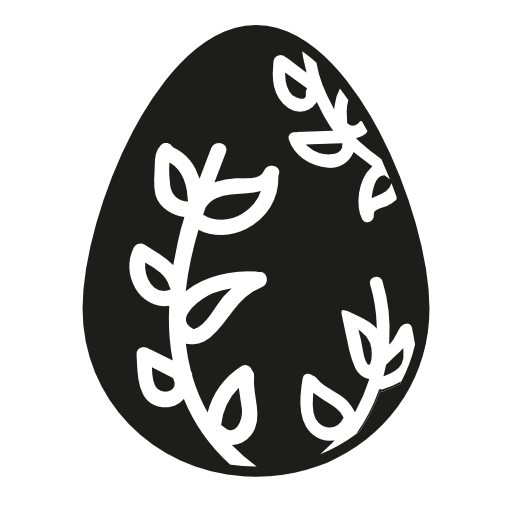 Easter egg of dark chocolate with branches and leaves drawings