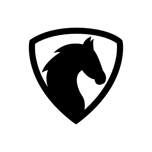 Black horse head in a shield