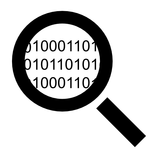 Search code interface symbol of a magnifier with binary code numbers