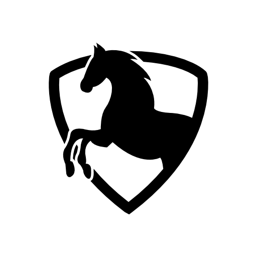 Black horse part in a shield outline