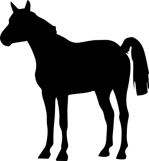 Horse standing quiet black shape facing left