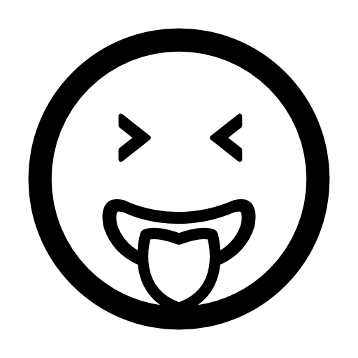 Emoticon face square with tongue out of the mouth and closed eyes