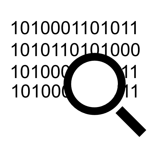 Code search interface symbol of a magnifier on binary code numbers