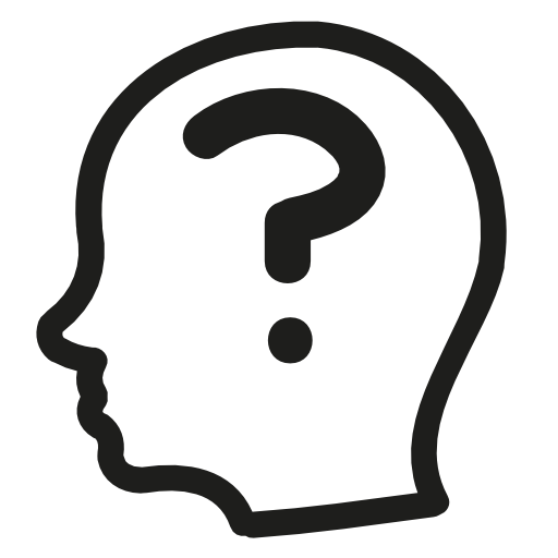 Question mark inside a bald male side head outline