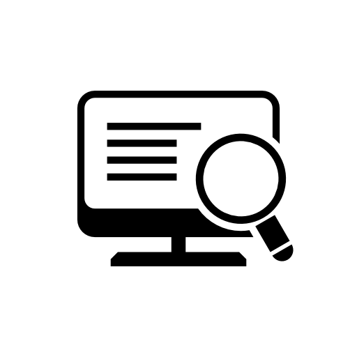 Desktop computer screen with magnifying glass and list