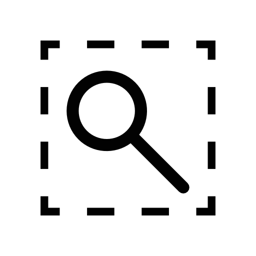 Selection view interface symbol of a magnifying glass inside a broken line square