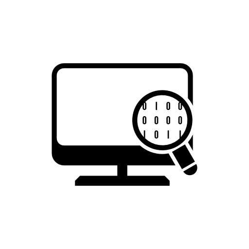 Desktop computer with magnifying lens focusing on data