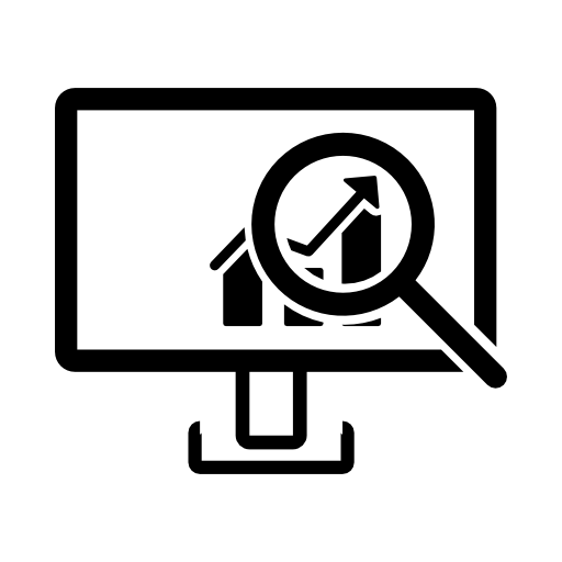Data analysis interface symbol of a monitor with a bars graphic with a magnifier