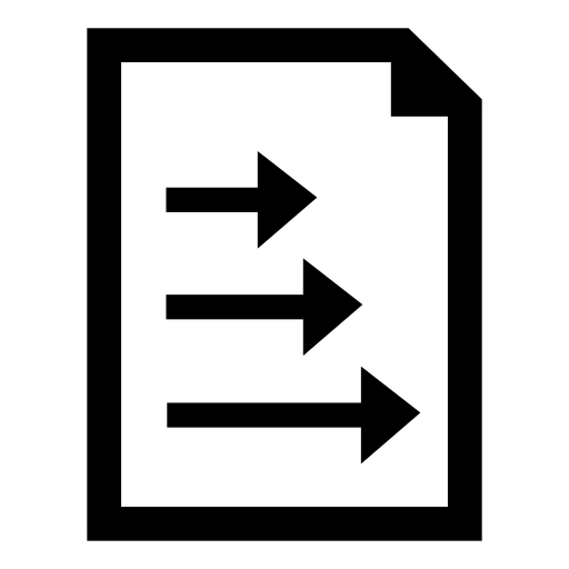 Document interface symbol of a paper sheet with three arrows on it pointing to right