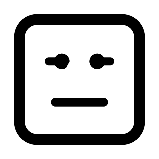Emoticon square face with straight mouth and eyes lines