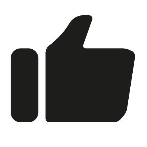 Like symbol for interface of black hand shape with thumb up