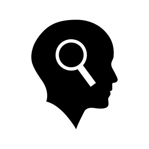 Bald head with magnifying glass
