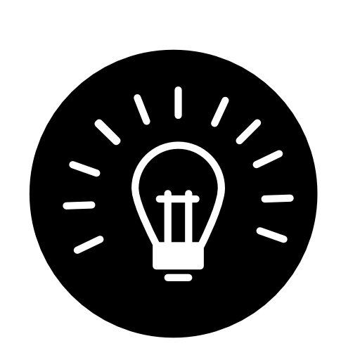 Lightbulb on outline inside a circle