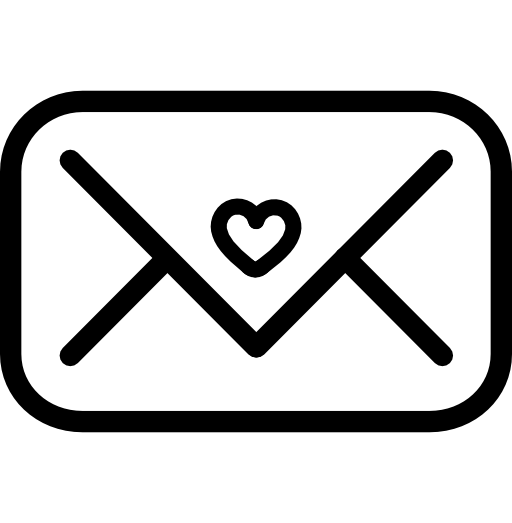 New email closed envelope back with a heart in rounded rectangular shape outline for interface