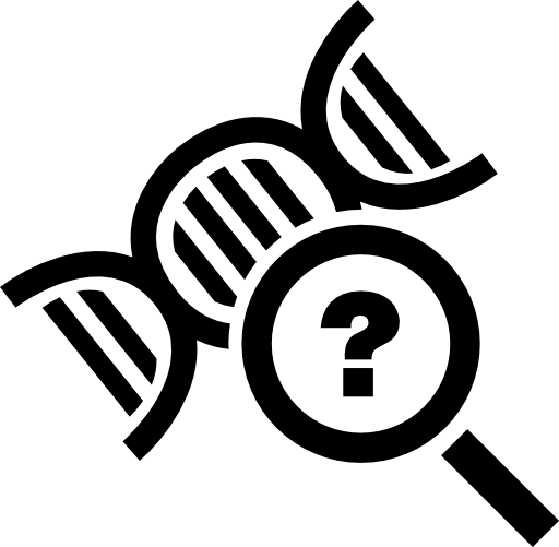 Science symbol of DNA with a magnifier tool with a question sign