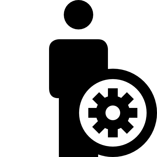 User settings interface button with full body shape and a gear inside a circle