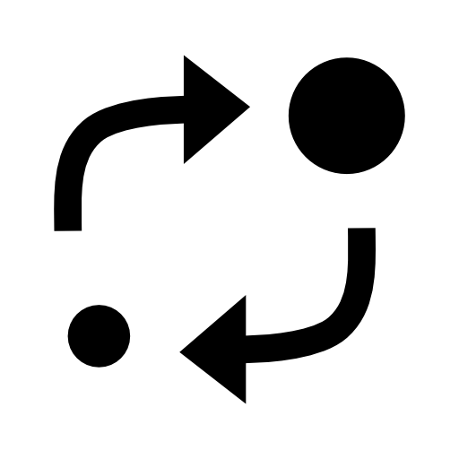 Analytics symbol of two circles of different sizes with two arrows between them