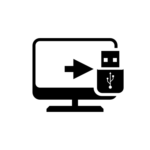 Desktop computer screen with flash drive symbol