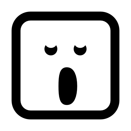Yawning emoticon face in rounded square with open oval mouth and closed small eyes