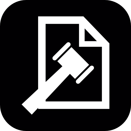 Legal document paper sheet outline with a hammer in a rounded square