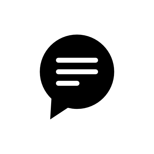 Circular black speech bubble with text lines