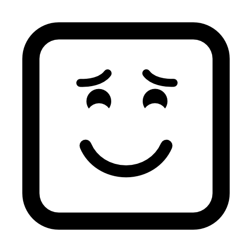 Smiling emoticon with raised eyebrows and closed eyes