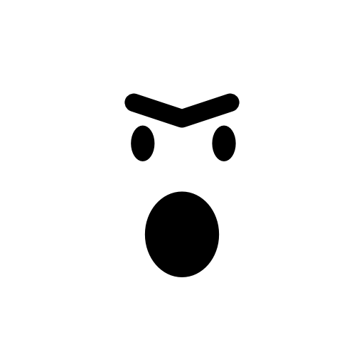 Angry emoticon face with opened mouth in rounded square outline
