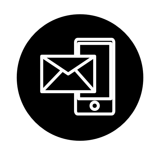 Mail and phone outline symbol in a circle