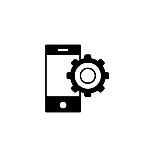 Cellphone variant with cogwheel symbol in a circle