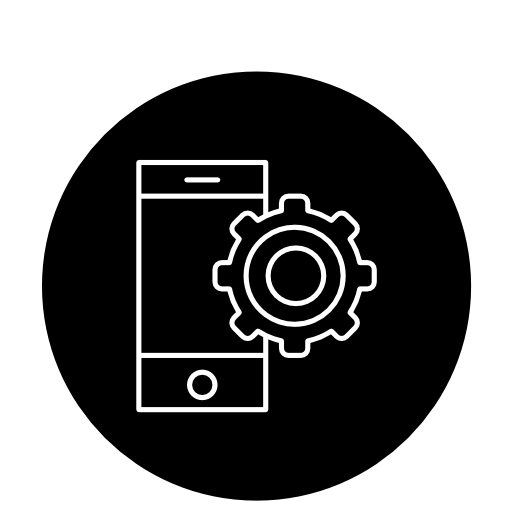 Cellphone with cogwheel outline inside a circle