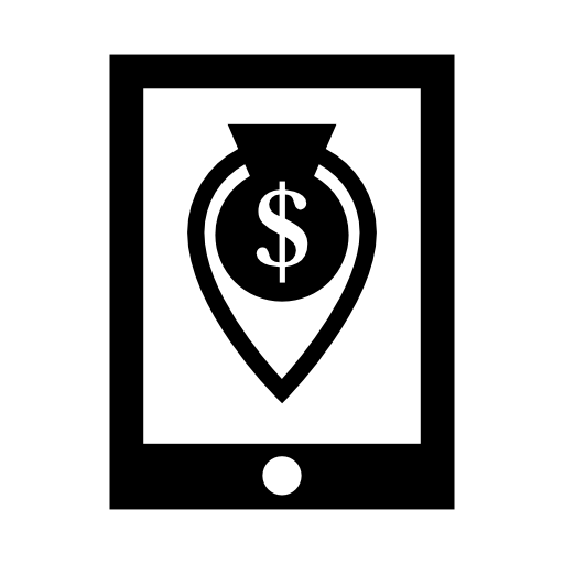 Money location symbol on mobile phone screen