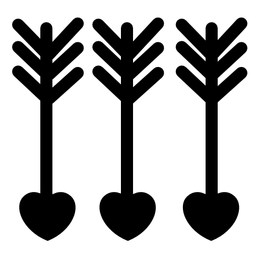 Three Cupido down arrows with hearts