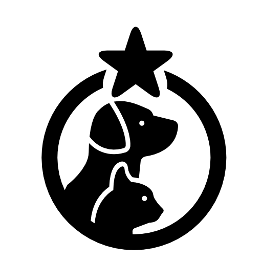 Pets hotel symbol with a dog and a cat in a circle with one star