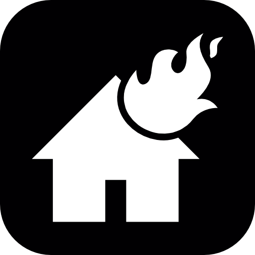 Fire flames on a house inside a rounded square