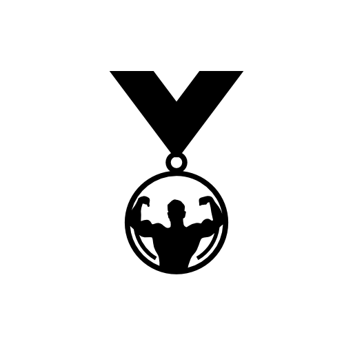Circular medal with male bodybuilder image