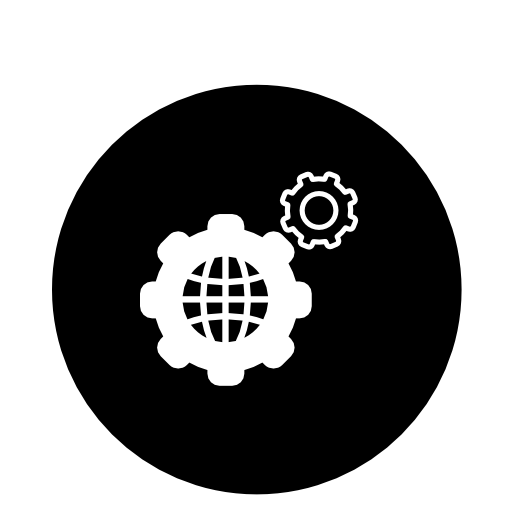 World grid with cogwheels inside a circle
